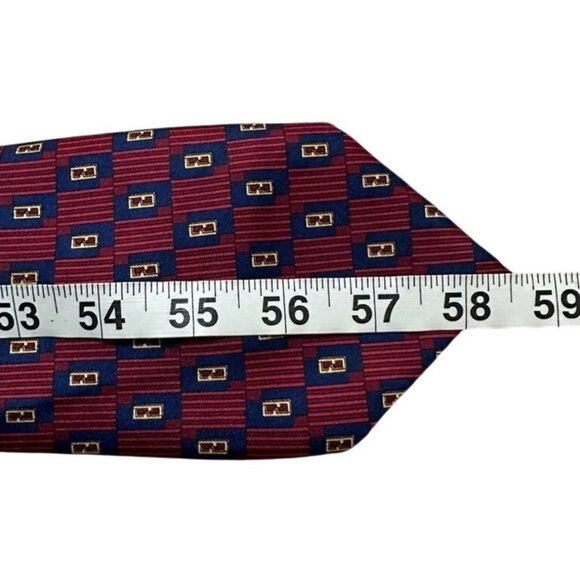 Fendi Men's Silk Geometric Pattern Tie - Red & Blue - Picture 8 of 9